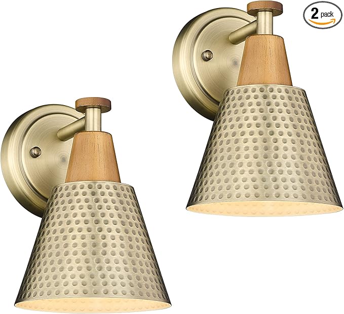 FEMILA Bathroom Light Fixtures 2 Pack, Gold Vanity Light with Hammered Metal Shade, 2-Lights Bath Wall Mounted Lights Wall Lamp for Mirror Kitchen Bedroom, 4FG59B-2 BG