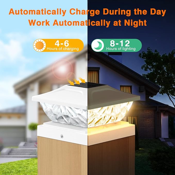 8 Pack Solar Post Cap Lights, 2 Modes Bright Solar Post Lights Outdoor Waterproof Fence Post Cap Lights, Outdoor Post Lights Solar Powered Deck Light for 4x4 4.5x4.5 5x5 Posts for Garden Decor
