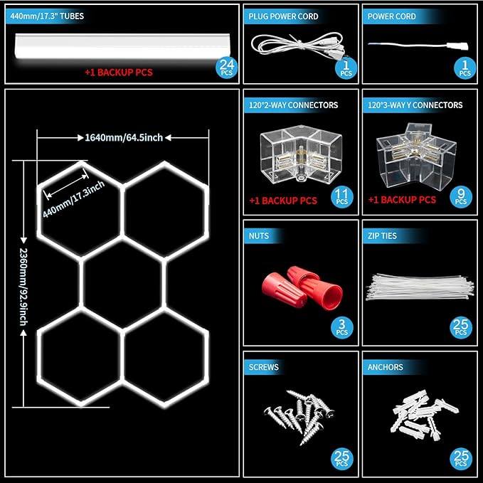 Hexagon Garage Light 5 Hex, 168W 20160LM, 6500K Super Bright Honeycomb LED Ceiling Light for Garage, Workshop, Basement, Gym, Car Detailing Shop