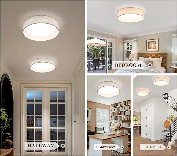 LED fabric drum ceiling light,13" semi flush mount light,24W Kitchen Lighting Fixture Ceiling Mount, Dimmable Drum Ceiling Lighting Fixture 5CCT for Bedroom, Bathroom, Living Room, Kitchen