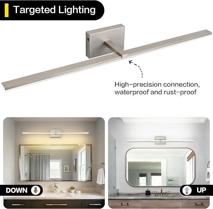 ZUZITO 40 Inch Bathroom Vanity Lights Over Mirror Brushed Nickel Arm Over Cabinet Wide LED Bar 5CCT 2900K 6000K High Lumen IP44