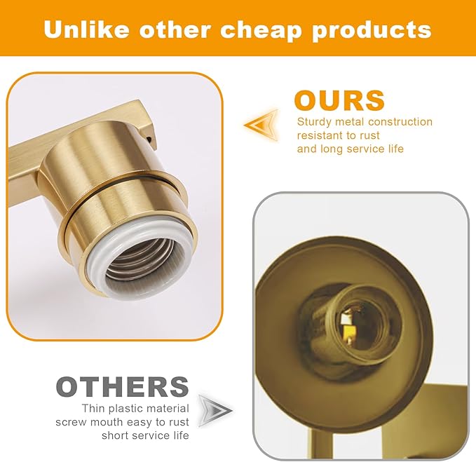 6 Light Bathroom Vanity Light Brushed Gold , Gold Bathroom Light Fixtures for Bathrrom Large Wall Sconce with Clear Glass Shade Rust and Moisture Prevention Easy to Install Vanity Lights over Mirror