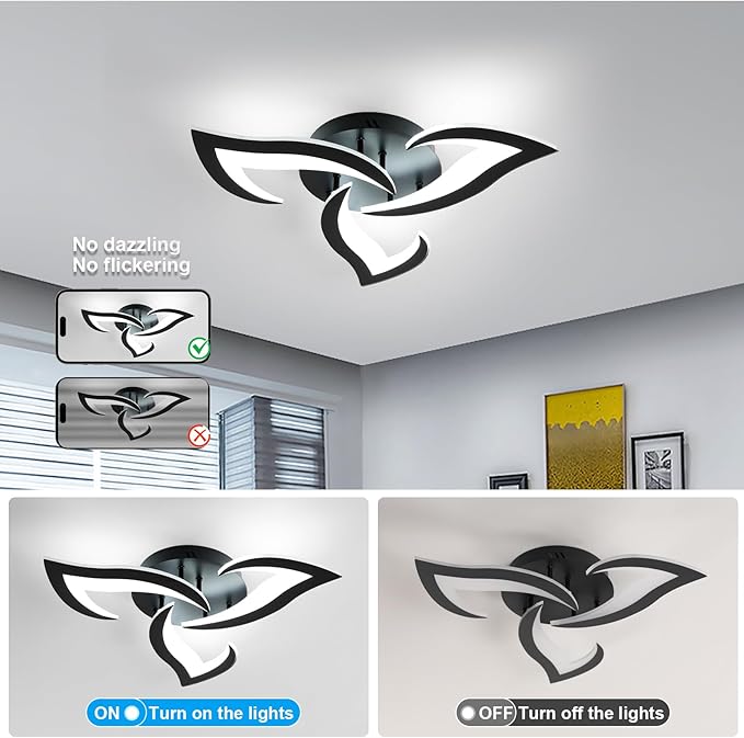 DELIPOP Modern Ceiling Light, 21W Dimmable Ceiling Lamp Remote Control, 3-Lights Flower LED Ceiling Light Fixture for Dining Room Bedroom Dinning Room Kitchen