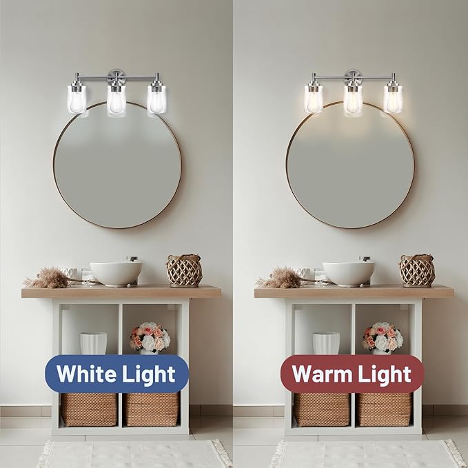3-Light Bathroom Lighting Fixtures Over Mirror, Brushed Nickel Vanity Lights with Clear Glass Shade. Modern Bathroom Vanity Light for Mirror Kitchen, Living Room, Gallery, Hallway