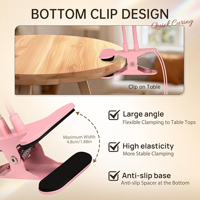 AORAEM LED Nail Lamp Double-Headed UV LED Light Quicky-Dry Duck Neck UV Lamp Dryer Curing Light with Portable Gooseneck and Clamp Flash Cure U V Light for Gel Nails Professional Home DIY Salon Pink