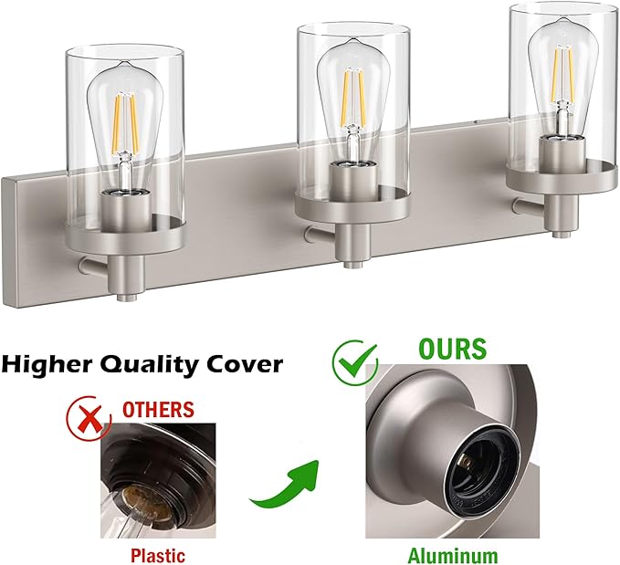 Aipsun Brushed Nickel Bathroom Light Fixtures 3 Lights Vanity Light for Bathroom Lighting Fixtures Over Mirror(Exclude Bulb)