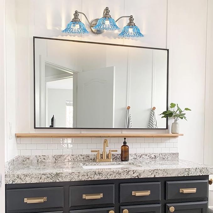 XIEDUN Brushed Nickel 3 Light Vanity Light Vintage Bathroom Vanity Light Fixture