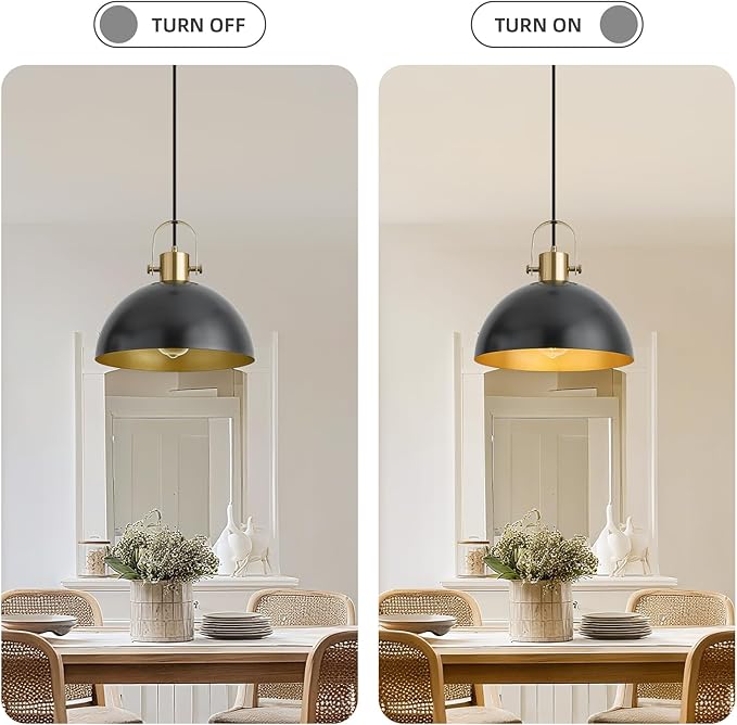 12 Inch Farmhouse Pendant Lights, Black Pendant Lighting for Kitchen Island, lndustrial Adjustable Height Hanging Light for Barn, Dining Room, 2 Pack