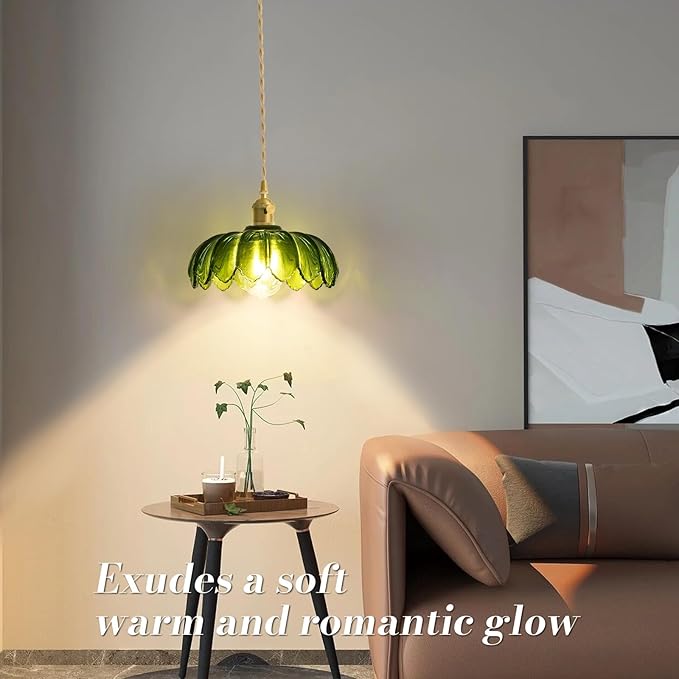 Plug in Pendant Light, Hanging Lights with Plug in Cord, Hanging Light Fixture with Green Glass, E26 Pendant Lighting for Kitchen Island, Bedroom, Dining Room, Living Room