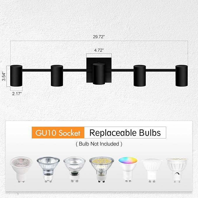 BoostArea Track Lighting Kit, Kitchen Lighting Fixtures Ceiling, 5 Light Track Lights, Rotatable Light Heads, Modern Track Lighting Fixtures Ceiling for Bedroom/Living Room,GU10 Bulb Not Included