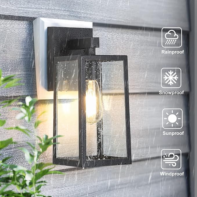 MAXvolador Outdoor Wall Lantern, Large Exterior Waterproof Wall Sconce Light Fixture, Black Anti-Rust Mount Lights Glass, E26 Porch Patio Lighting