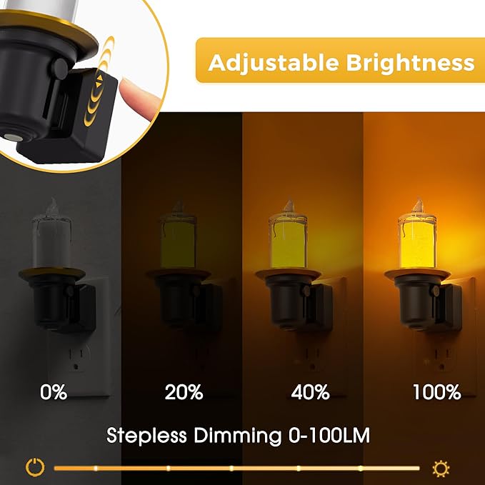 L LOHAS LED Night Light, 2Pack Transparent Candle Night Lights Plug into Wall, Amber Nightlight with Light Sensor, Flameless Fake Candles, 0-100LM Dimmable Decorative Nightlights for Hallway Bedroom