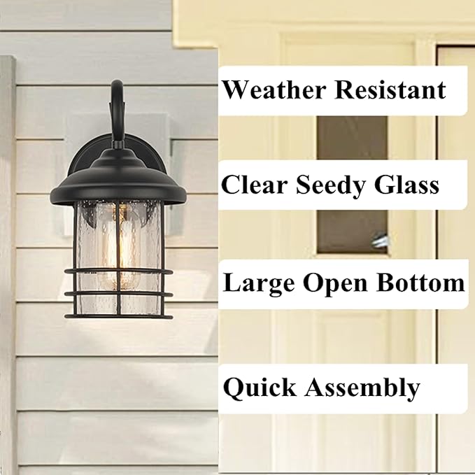 MICSIU 1-Pack 5.5" Narrow Oil Rubbed Bronze Outdoor Wall Sconce, 9.8" Rustic Farmhouse Porch Light with Seedy Glass, Anti-Rust Exterior Fixture for Slim Column, Garage, Patio, Front Door Sidelight