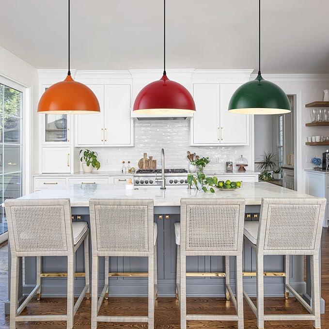 Colorful Pendant Lights, 11.8" Dome Pendant Light 3 Pack, Modern Light Fixtures for Kitchen Island, Adjustable Height Pendant Lighting for Dining Room, Bedroom, Living Room, Hallway, Bar