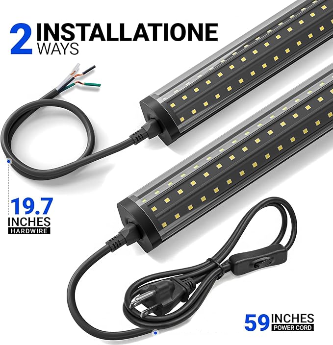 Barrina T8 LED Shop Lights 8FT, 140W 17000LM 5000K, U-Shaped 3 Rows LED Garage Lights, Linkable, Hanging & Flush Mount, 8 Foot Commercial LED Shop Lights for Garage, Workshop, Kitchen, 6 Packs, Black