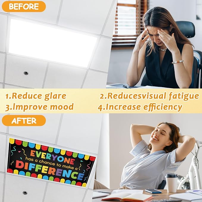 8 Pcs Fluorescent Light Covers with 80 Magnets Decorative for Classroom Ceiling Lights 4 x 2 Feet Magnetic Light Cover Filter Easy Install for Office Hospitals Drop Home Ceiling Supplies (Colorful)