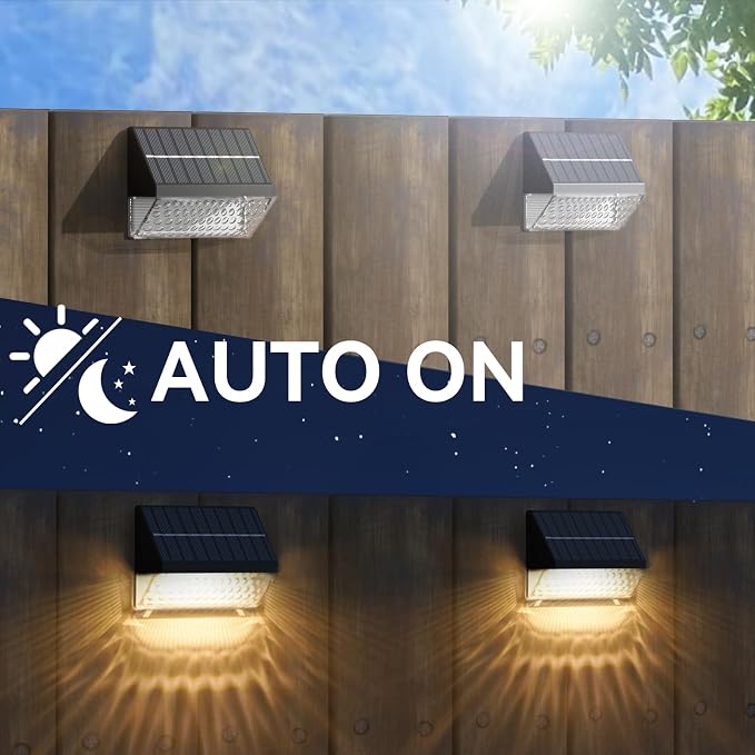 4 Pack Solar Deck Lights Outdoor, 12 Modes RGB Color with Remote Dimmable Solar Fence Lights Outdoor Led Powered Christmas Light Waterproof Color Changing for Step, Fence, Yard, Patio, Pool and Yard
