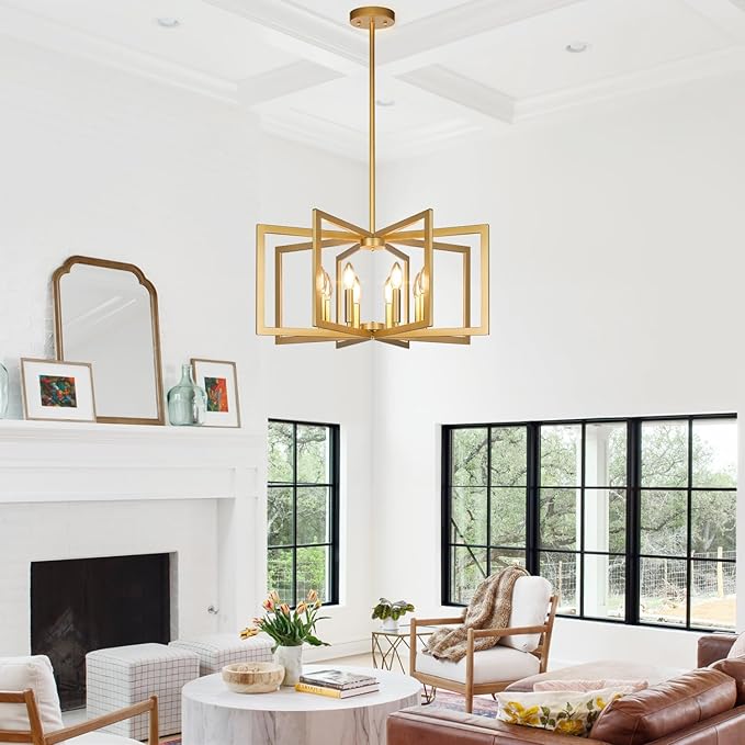 28" Modern Gold Chandelier for Dining Room, No Assembly Required Black Dining Room Light Fixture Over Table, Industrial Metal Hanging Pendant Lights Fixture for Kitchen Island, Entryway, Foyer