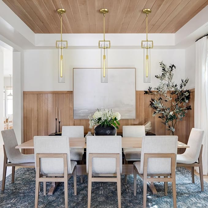 Brass Pendant Lights,Modern Glass Pendant Lights Kitchen Island 2 Pack,21.6'' Farmhouse Gold Kitchen Pendant Lighting Over Island for Dining Table,Bathroom,Bedroom