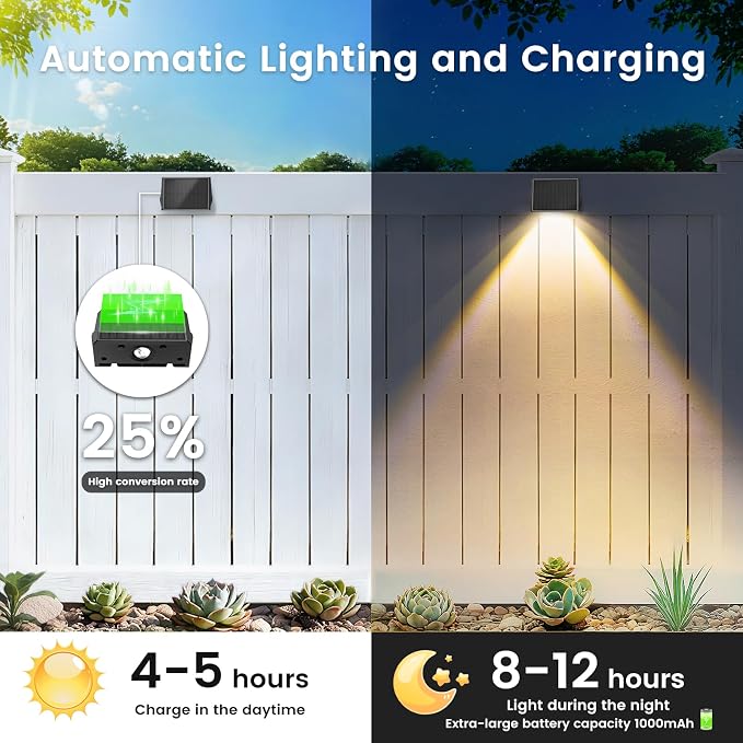 Solar Fence Lights Outdoor, 12 Pack Solar Up Down Wall Lights for Outside, IP67 Fence Lights Solar Powered Dusk to Dawn Auto-Work for Patio Garden Backyard Porch Deck Pathway Step (White&RGB)