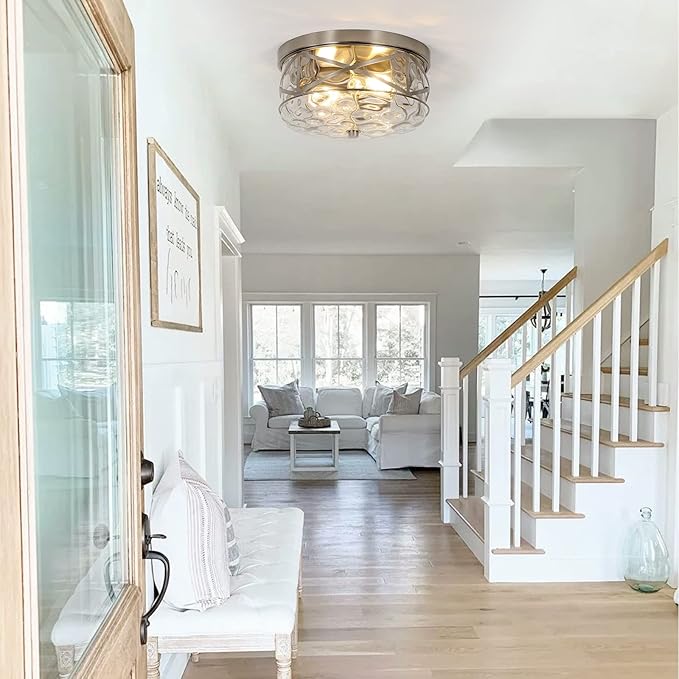 LamQee 2-Light Flush Mount Ceiling Light Farmhouse Kitchen Island Ceiling Light with Bubble Glass Close to Ceiling Light Fixture for Living Room Bedroom Foyer Hallway