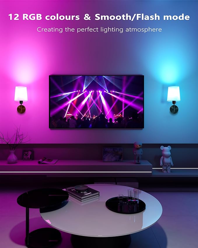 Ouyulong Battery Operated Wall Sconces Set of 2, Wireless Rechargeable Dimmable Wall Light with RGB Bulb and Remote for Bedroom, Living Room, Hallway (Black)