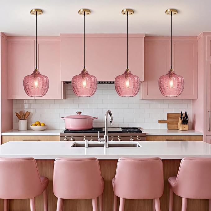 Modern Gold Pendant Light, Purple Glass Farmhouse Kitchen Island Pendant Light Fixture Adjustable Vintage Hanging Ceiling Light for Dining Room Corridor 9.45 inch 1 Pack, UL Certification