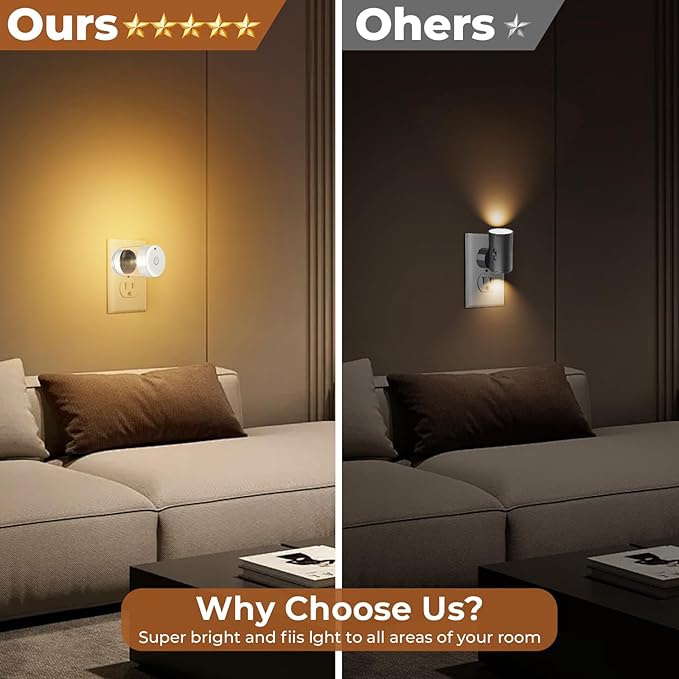 TSEXES 2 Pack LED Night Light Plug into Wall 3000K/4000k/5000K Adjustable Color Temperature Night Light,Touch Control Nightlight Dimmable,Built in Dusk to Dawn Sensor for Bathroom Hallway Kitchen