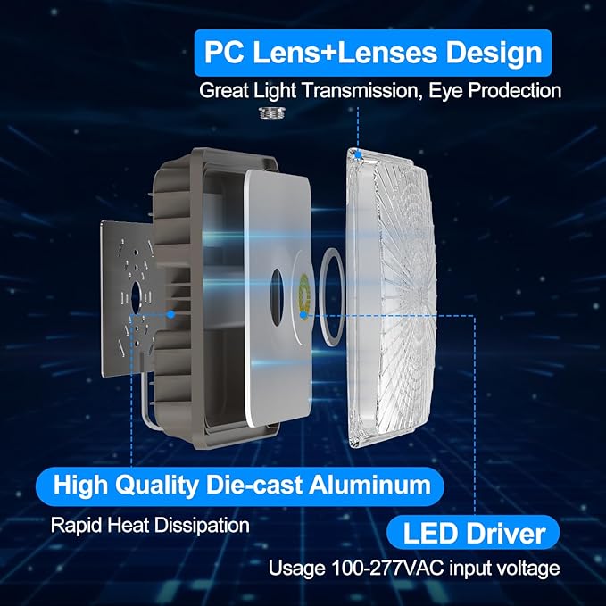 120W LED Canopy Light for Gas Station Light, 18000lm 0-10V Dimmable 5000K LED Canopy Lights, IP65 Waterproof Commercial Canopy Lights for Outdoor Garage Warehouse Shop Carpor UL Listed, 1 Pack