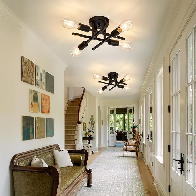 ZGLAOJT 4-Light Semi Flush Mount Ceiling Light Fixture 2 Pack Ceiling Light Matte Black with E26 Base Modern Light for Porch Bedroom Hallway Kitchen Farmhouse