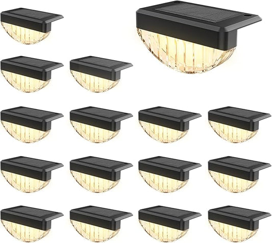 VOLISUN 16 Pack Solar Deck Lights Outdoor, Warm White LED Solar Step Lights for Outside, Waterproof Fence Light for Patio, Deck, Stairs, Yard, Pool and Porch (Black)