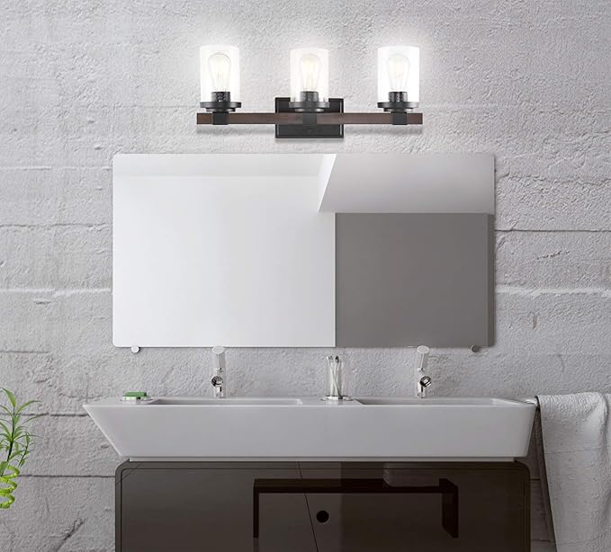 JONATHAN Y 22.75" Oil Rubbed Bronze LED Vanity Light, Rustic Farmhouse Sconce, Clear Seeded Glass Shade, Industrial Wall Lamp for Bathroom Mirror, Kitchen Sink, LED Bulb (JYL7509A)
