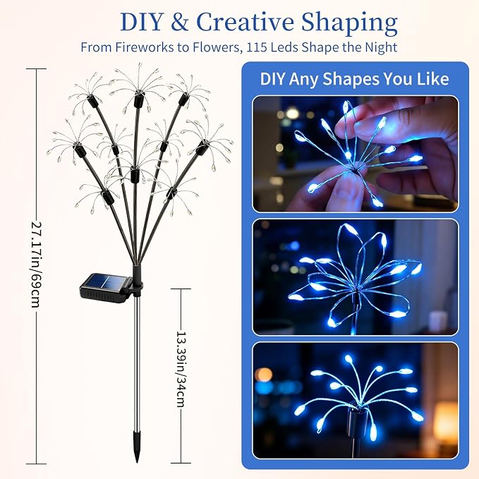 Solar Garden Lights Outdoor, 8 Pack 2-Layer Blue Solar Firework Lights, Waterproof Starburst Fairy Light Garden Decor for Yard Patio Pathway Lawn, Unique Gifts for Women Mom Grandma Mother's Day