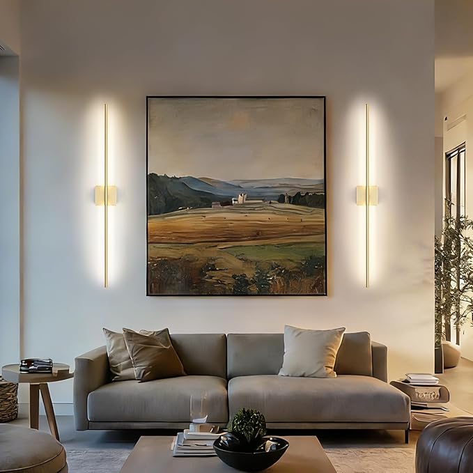Battery Operated Wall Sconce, 5CCT Dimmable Gold Wall Lights with Remote Control, Timable LED Wireless Wall Sconces, 350° Ratate for Bathroom, Living Room, Hallway 39.4 Inch 1 Pack