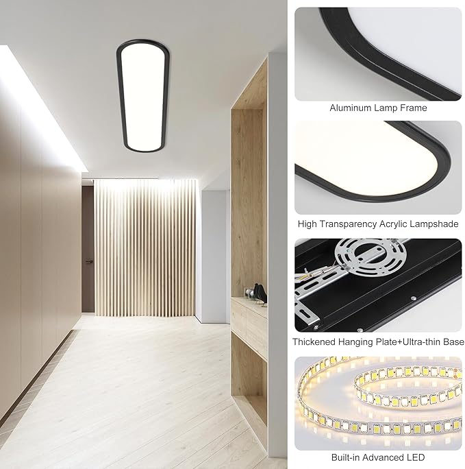 Ganeed Modern Linear Ceiling Light, 36W Dimmable LED Lamp with Remote, High Brightness Long Light, 27.6 Inch Ultra Thin Low Profile Fixture for Bedroom, Kitchen, Closet, Hallway, Black