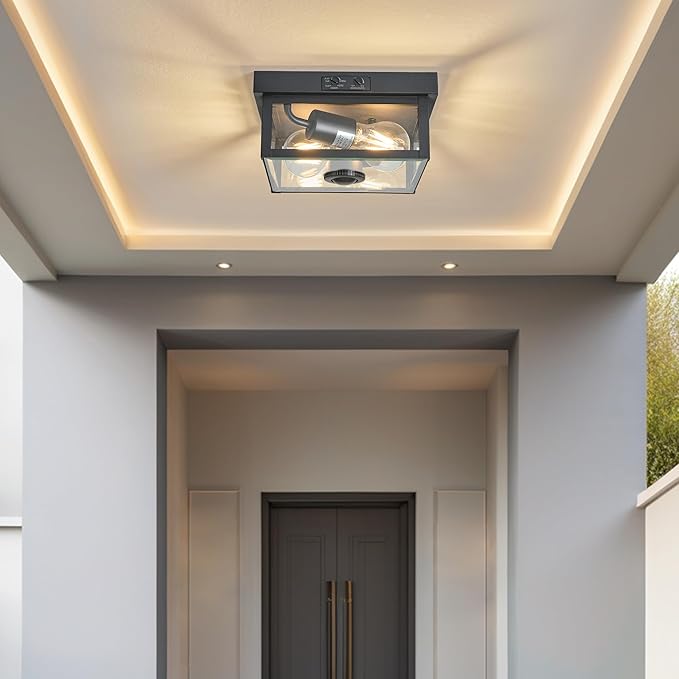(2026 Upgrade Adjustable Motion Sensor Outdoor Ceiling Light,8.5IN Fully Sealed Fixture with Clear Beveled Glass,Waterproof, Dustproof & Insect-Proof,Suit to Porch,Patio,Garage,Hallway