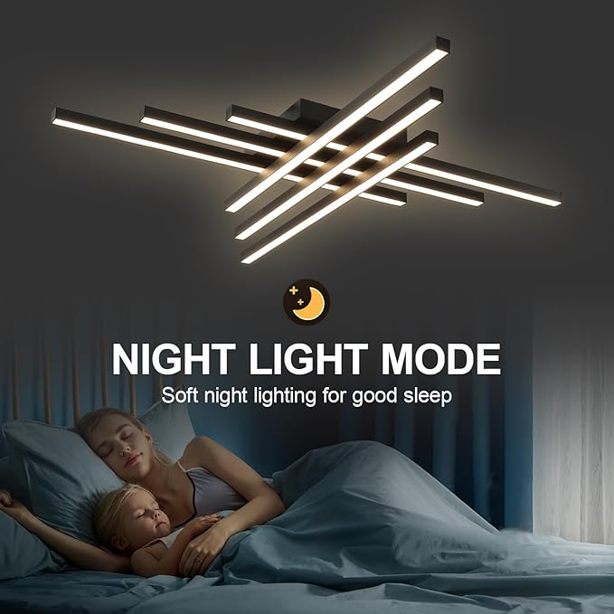 JAYMP 43.3" Modern Ceiling Light with Remote, Black Sputnik Ceiling Lamp, 96W Dimmable LED Lighting Fixture for Dining Room, Living Room, Kitchen Island, 6 Lights