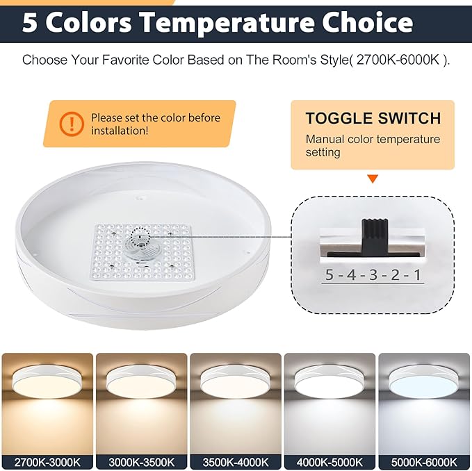 Modern Dimmable LED Flush Mount Ceiling Light, 2700K-6000K Selectable Round Close to Ceiling Lighting Fixtures, Metal Minimalist White Ceiling Lamp for Bedroom, Kitchen, Hallway, Living Room