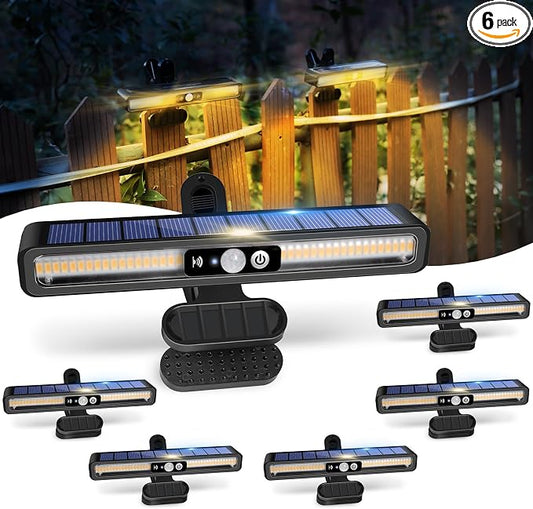 Clip On Solar Motion Lights Outdoor Waterproof, 6 Pack Motion Sensor Outdoor Lights with 36 LEDs, 3000K, Portable Solar Powered Security Light for Fence Garage Camping(Black)