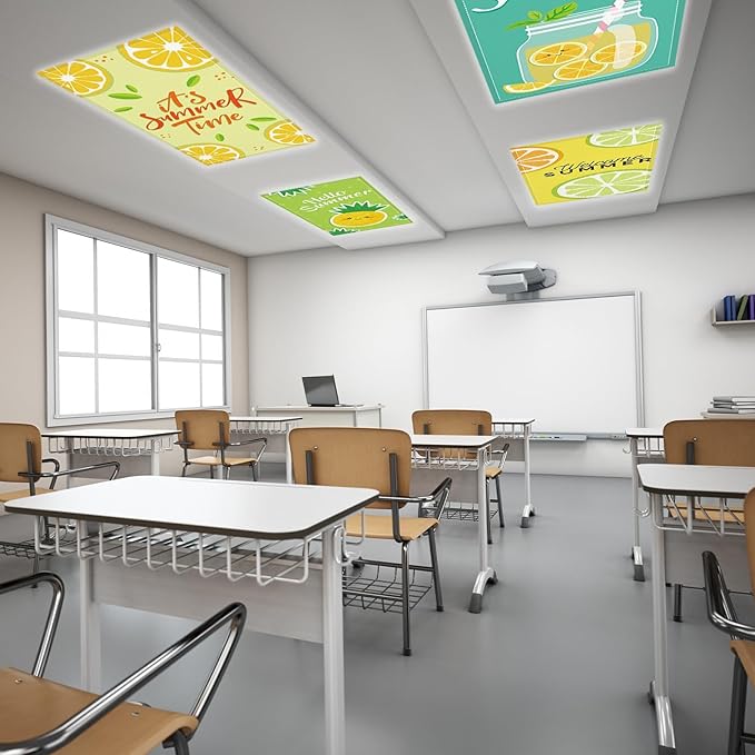 8 Pcs Fluorescent Light Covers with 80 Magnets Decorative for Classroom Ceiling Lights 4 x 2 Feet Magnetic Light Cover Filter Easy Install for Office Hospital Drop Home Ceiling Supplies (Summer Fruit)