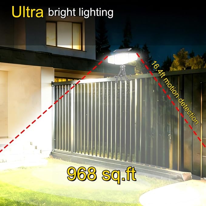 HULPPRE Solar Motion Sensor Light Outdoor,Bright with 231 LEDs,Clip on | 3 Adjustable Heads,Fence Light with Octopus Stand, IP65 Waterproof, 3 Modes, for Front Door, Yard, Patio, Deck, Camping