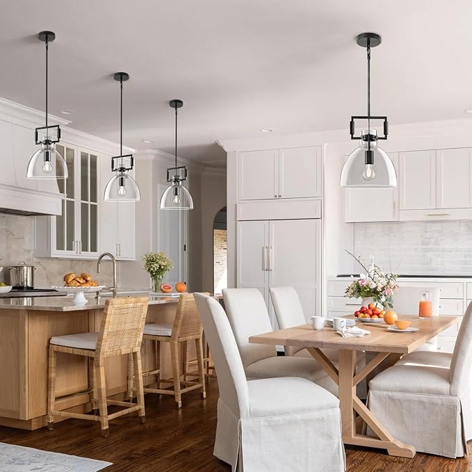 10 Inch Large Knurled Black Blown Glass Modern Kitchen Island Pendant Light Fixtures,1 Light Kitchen Island Pendant Lighting,Single Pendant Light,for Foyer, Entryway, Dining, Includes Two Bulbs