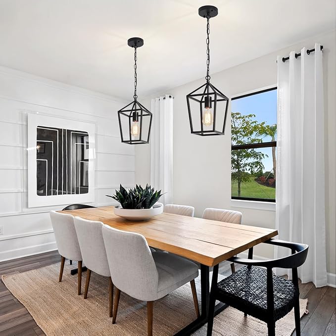 Black Pendant Lights Over Island Farmhouse Kitchen Hanging Light Fixtures Modern Glass Hallway Pendant Light Industrial Metal cage Adjustable Mini Chandeliers for Dining Room Bathroom Foyer
