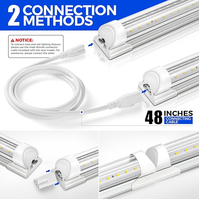 Barrina LED Shop Lights, 8FT 72W 10000LM 6500K, Super Bright White, V Shape, Clear Cover, High Output, Linkable, T8 LED Tube Light, for Garage 8 Foot with Plug (Pack of 10)