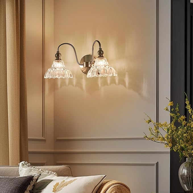 Brushed Nickel 2 Light Bathroom Vanity Light Fixtures Modern Vanity Lights for Bathroom Living Room Vintage Wall Sconces Over Mirror Hallway Wall Lamp