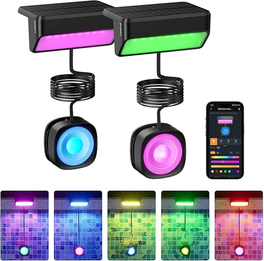 Linkind Smart Solar Pool Lights for Inground & Above Ground Pool, AI Dotis, Dual-Zone APP Control Pool Light, IP68 Waterproof Solar Power Pool Lights for Garden,Fence,Pond,2 Pack
