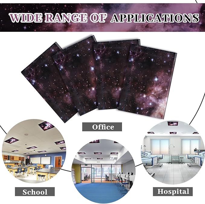 VIHOSE 4 Pcs 2 x 2 Feet Fluorescent Light Covers for Ceiling Lights Classroom Magnetic Light Filters for Reducing Harsh Glare Flicker for Office Classroom Home Drop Ceiling(Star Cluster)