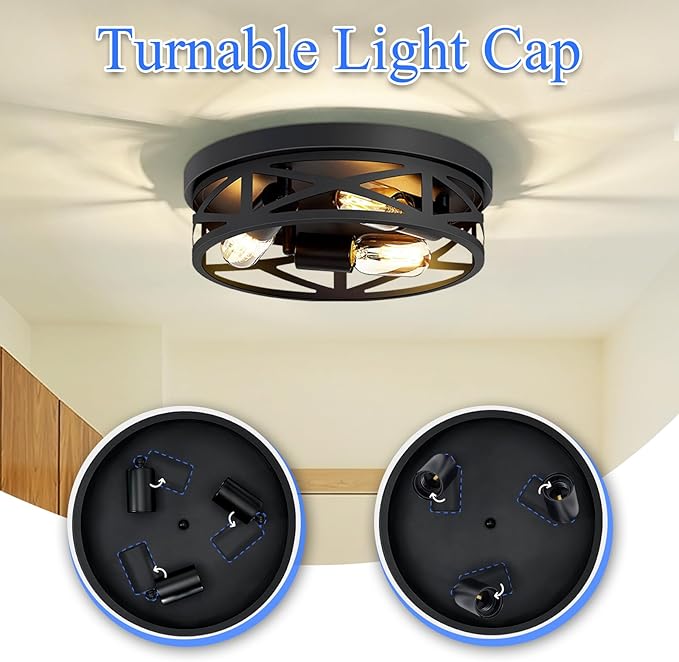 Flush Mount Ceiling Light Fixture,3-Light Ceiling Light Fixture,Black Hallway Light Fixtures Ceiling,Light Fixtures Ceiling Mount for Kitchen,Farmhouse,Hall,Bedroom,Bathroom (1 Pack)