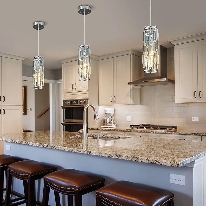 LMQNINE Chrome Pendant Light - Modern Pendant Lighting for Kitchen Island and Bedroom (Chrome 1-Pack)