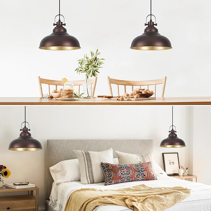 Bronze Pendant Lights Kitchen Island, 2 Pack Kitchen Island Lighting, Farmhouse Pendant Light Fixtures (11.41" W), Island Pendant Light for Kitchen Island, Dining Room, Bedroom